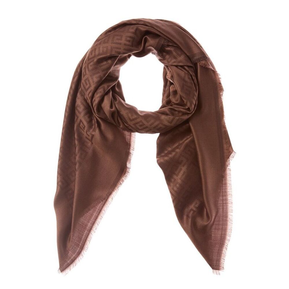 Givenchy Logo Silk & Wool-Blended Scarf, Brown